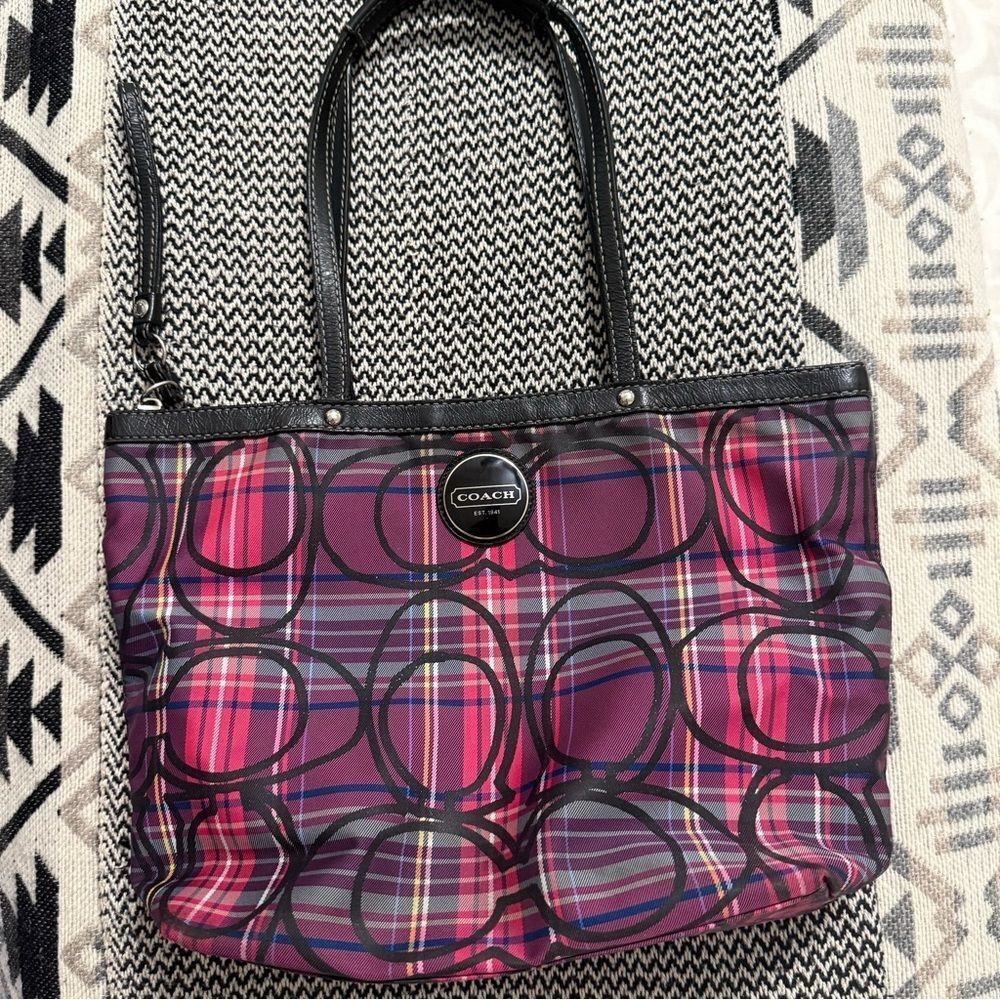 Coach Poppy Tartan Pink/Purple Plaid Shoulder/Tote Bag